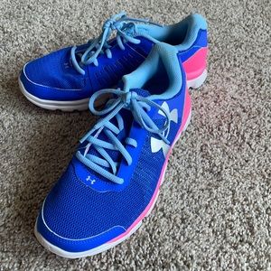 Blue and pink under armor sneakers